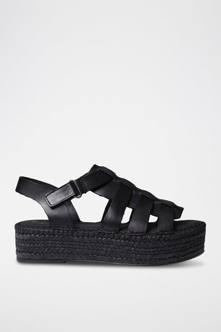 Alpargatas com plataforma em couro Angles - Preto - Preto