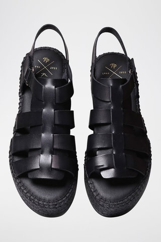 Alpargatas com plataforma em couro Angles - Preto - Preto