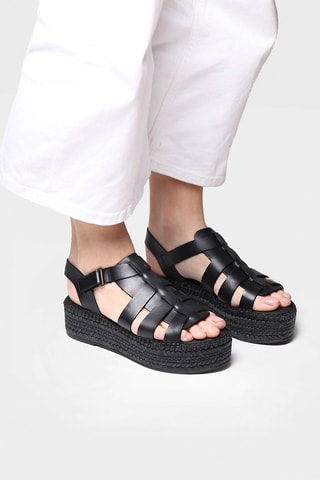 Alpargatas com plataforma em couro Angles - Preto - Preto