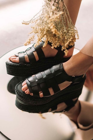 Alpargatas com plataforma em couro Angles - Preto - Preto