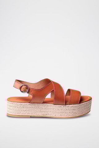 Sandálias com plataforma em couro Elisenda - Camel - Castanho