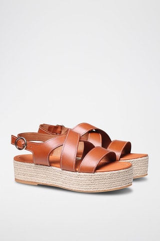 Sandálias com plataforma em couro Elisenda - Camel - Castanho