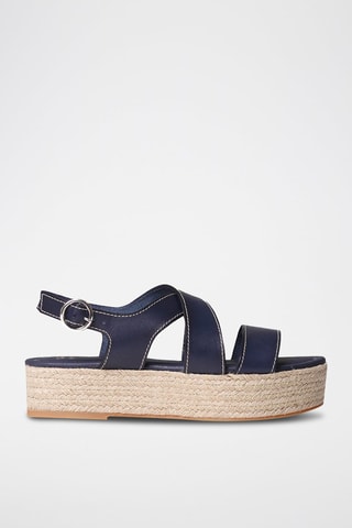 Sandálias com plataforma em couro Elisenda - Camel - Azul