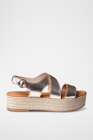 Sandálias com plataforma em couro Elisenda - Camel - Bege