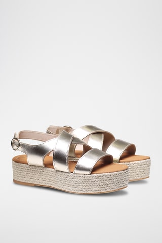 Sandálias com plataforma em couro Elisenda - Camel - Bege