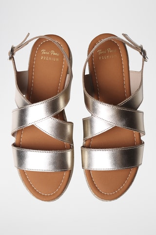 Sandálias com plataforma em couro Elisenda - Camel - Bege