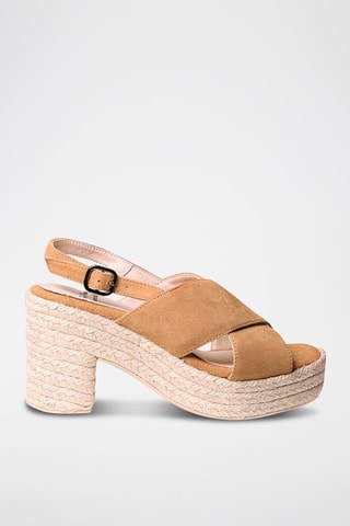 Sandálias com salto em couro Kenia-A - Camel - Castanho