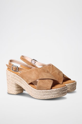Sandálias com salto em couro Kenia-A - Camel - Castanho