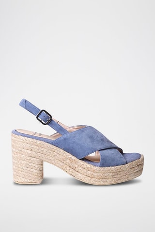 Sandálias com salto em couro Kenia-A - Camel - Azul