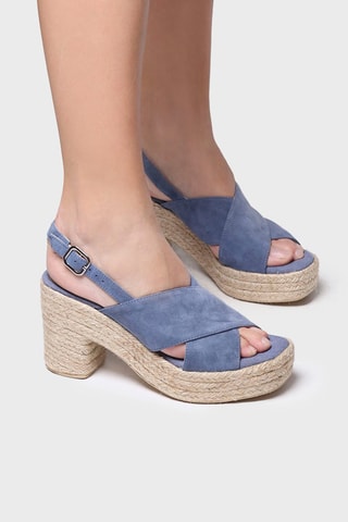 Sandálias com salto em couro Kenia-A - Camel - Azul