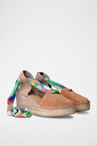 Sandálias com cunha em nobuck Vania - Camel