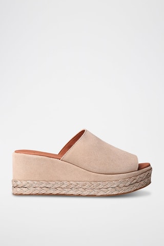 Mules com cunha em nobuck Paulina - Bege - Bege