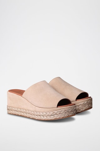 Mules com cunha em nobuck Paulina - Bege - Bege