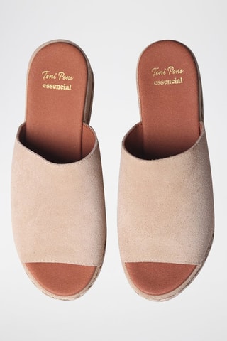 Mules com cunha em nobuck Paulina - Bege - Bege