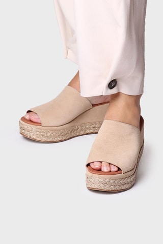 Mules com cunha em nobuck Paulina - Bege - Bege