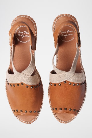 Sandálias com cunha em couro Madrid - Castanho