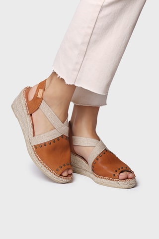 Sandálias com cunha em couro Madrid - Castanho