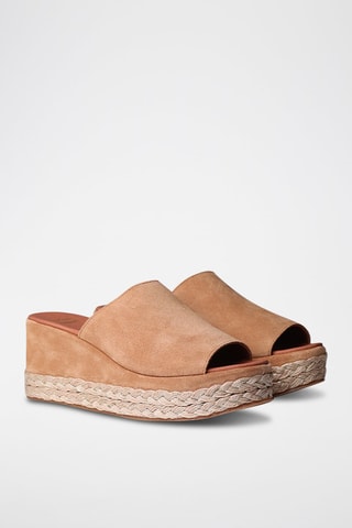 Mules com cunha em nobuck Paulina - Bege - Camel