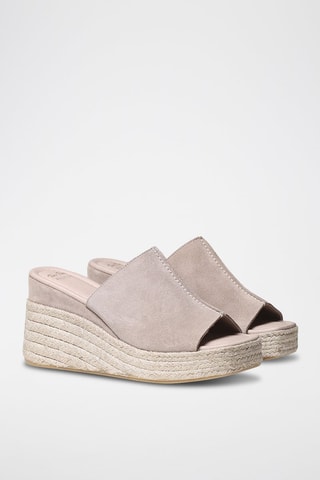 Mules com cunha em nobuck Miriam - Bege - Bege