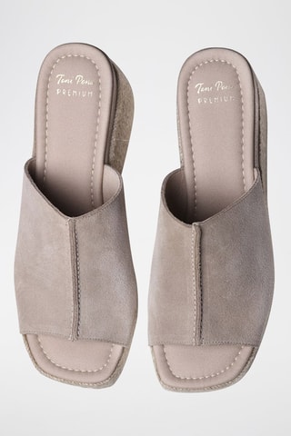 Mules com cunha em nobuck Miriam - Bege - Bege