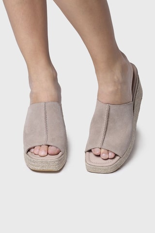 Mules com cunha em nobuck Miriam - Bege - Bege