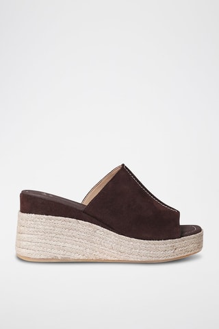 Mules com cunha em nobuck Miriam - Bege - Castanho