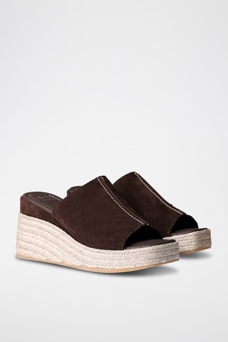 Mules com cunha em nobuck Miriam - Bege - Castanho