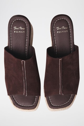 Mules com cunha em nobuck Miriam - Bege - Castanho