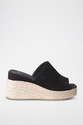 Mules com cunha em nobuck Miriam - Bege - Preto