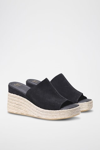 Mules com cunha em nobuck Miriam - Bege - Preto