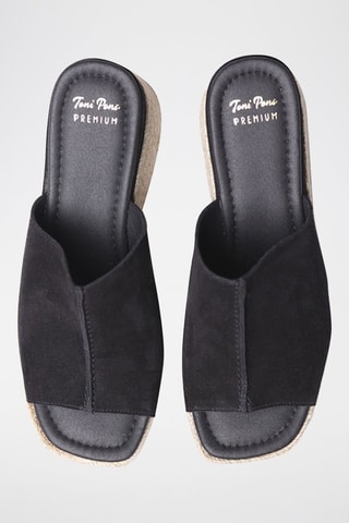 Mules com cunha em nobuck Miriam - Bege - Preto