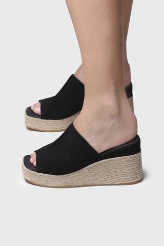 Mules com cunha em nobuck Miriam - Bege - Preto