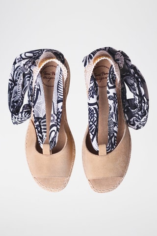 Sandálias com cunha em nobuck Irma - Bege e preto - Bege