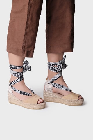 Sandálias com cunha em nobuck Irma - Bege e preto - Bege