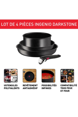 Batterie de cuisine Ingenio Darkstone - 4 pièces - Manche amovible