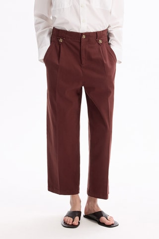 Pantalon cigarette taille haute - Marron
