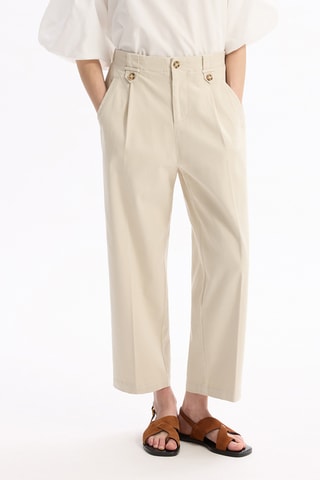 Pantalon cigarette taille haute - Beige