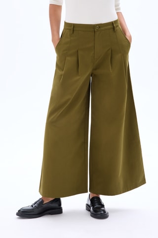 Pantalon large taille haute - Kaki