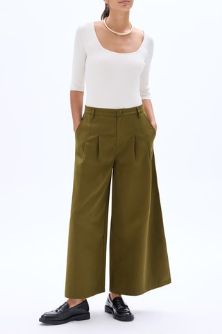 Pantalon large taille haute - Kaki