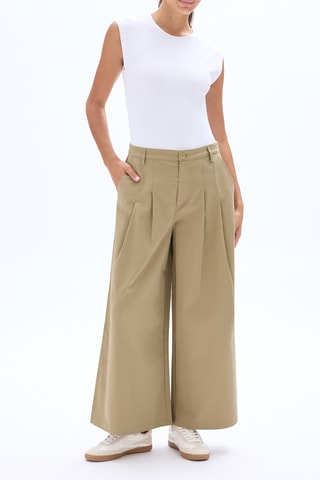 Pantaloni larghi a vita alta - Beige