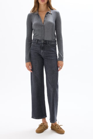 Jean large 7/8 taille haute - Gris foncé