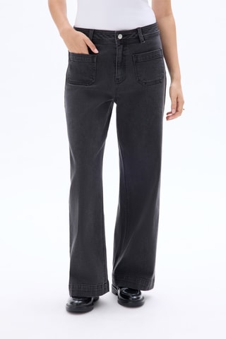 Jeans larghi a vita alta - Grigio scuro
