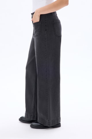 Jeans larghi a vita alta - Grigio scuro