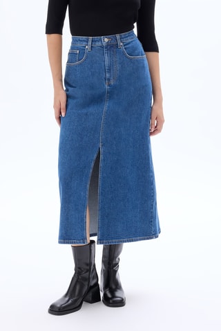 Jupe droite en jean taille haute - Bleu