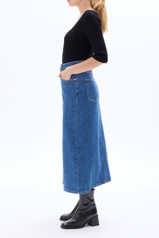 Jupe droite en jean taille haute - Bleu