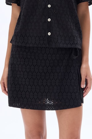 Jupe portefeuille en broderie anglaise - Noir