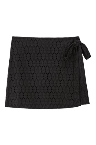 Jupe portefeuille en broderie anglaise - Noir