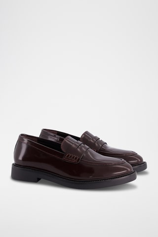 Mocassins à talons en cuir - Marron