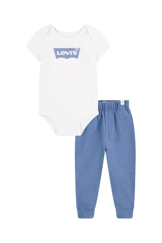 Body et pantalon en coton biologique - Blanc et bleu