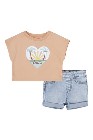 T-shirt et short en jean - Rouge et bleu